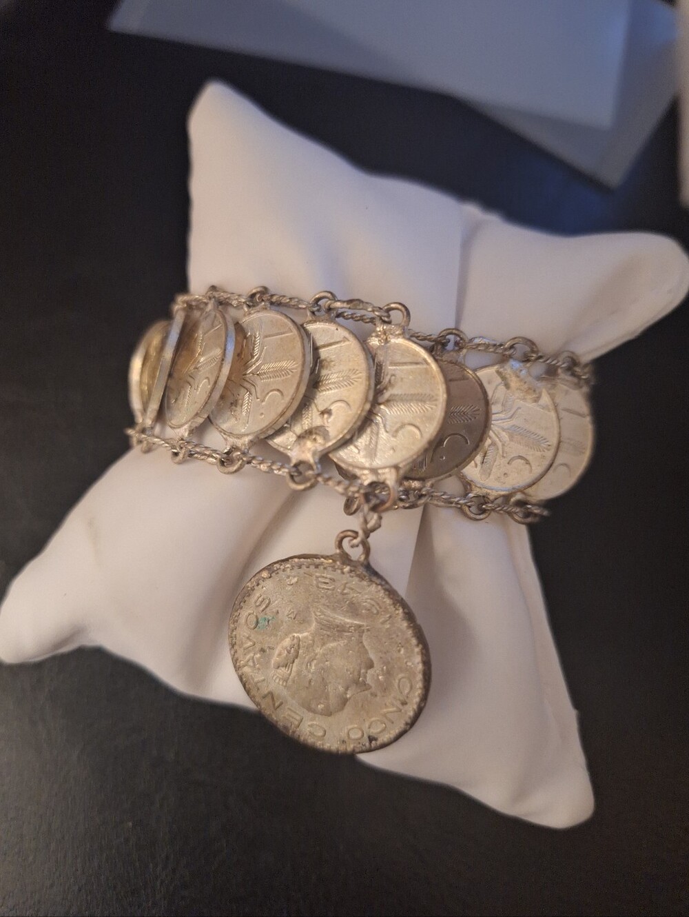 Vintage Cobre Platedo Mexico Silver Coin Bracelet 1960's 7.5 inches wide Boho